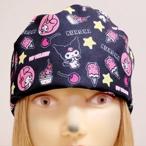 MY MELODY AND KUROMI ICE-CREAM BLACK MEDICAL NURSING SCRUB CAP